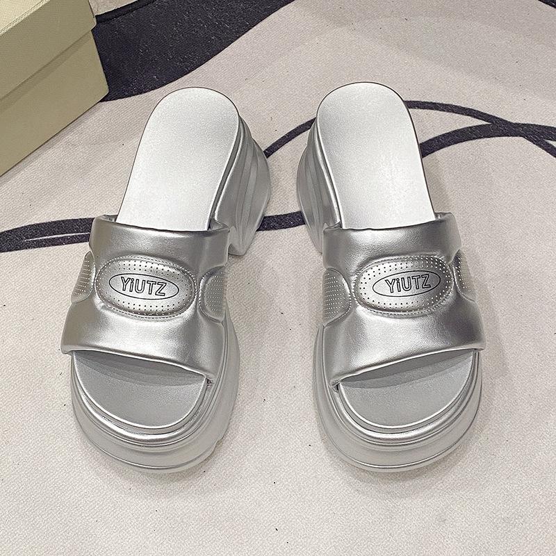 New Thick-soled Heightening Muffin Slippers Women's Summer New Versatile Skirt Light Slope Heel One-word Sandals