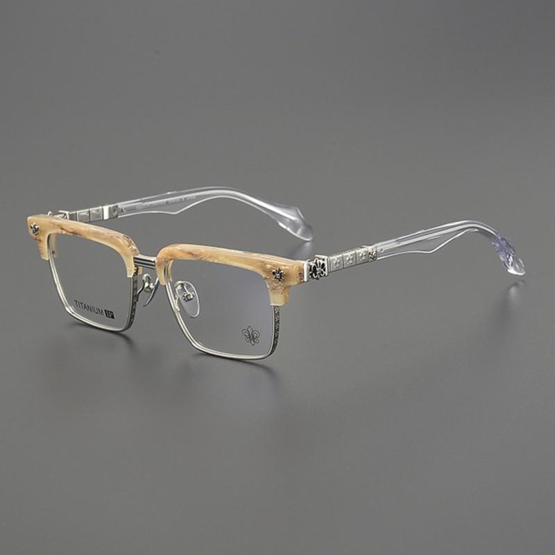 Italian Vintage Square Semi-Rimless Titanium Eyeglass Frame Business Style