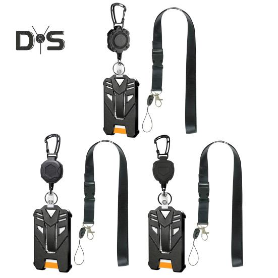 Card Cover Heavy Duty Retractable Badge Reel ID Badge Holder with Anti-lost Breakaway Lanyard Retractable Key Chain Carabiner Hard Shell Card Sleeve