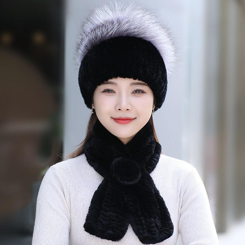 Шапка из меха кролика рекс, комплекты шарфов, женские зимние теплые роскошные шапки из 100% натурального меха лисы, шарфы из меха кролика рекс, качественные вязаные меховые шапки