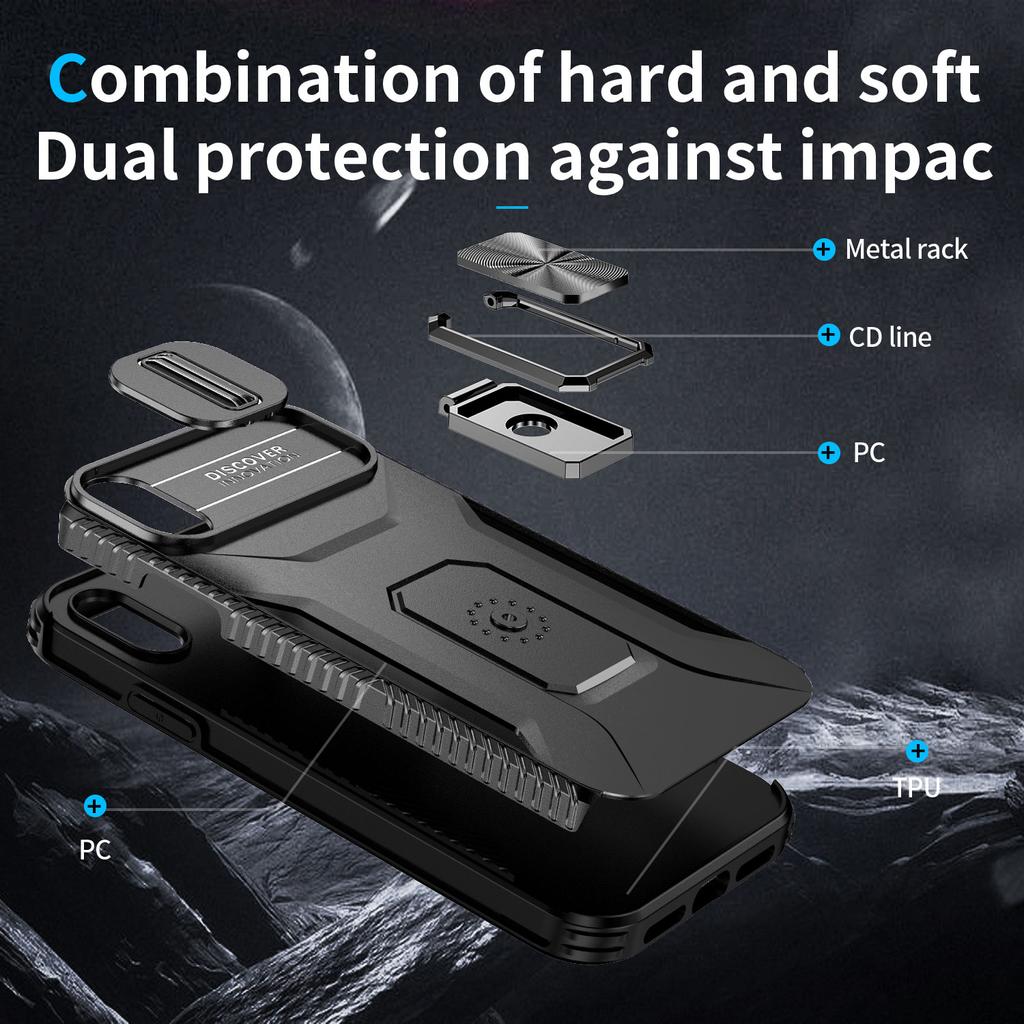 For iPhone XR Case TPU+PC Ring Kickstand Phone Cover Support Magnetic Car Mount - Black