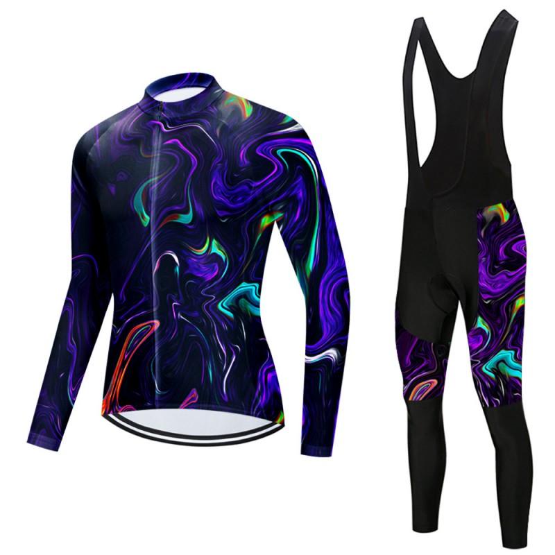 Mens Long Sleeve Cycling Jersey Bib Pants Set Breathable Quick-Dry Road Mountain Bike Riding