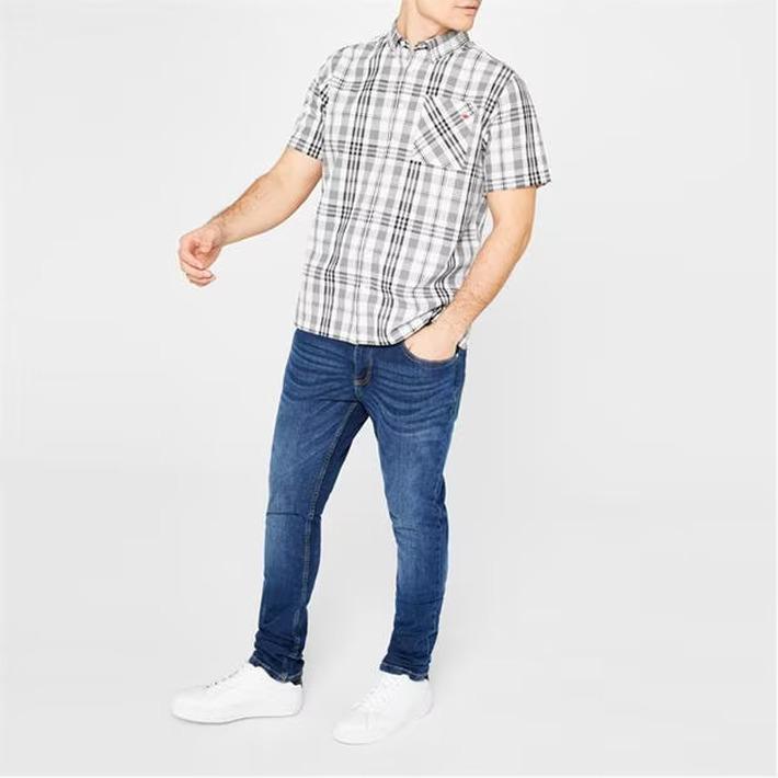 Lee Cooper Men' White Checked Smart Casual Shirt, Size