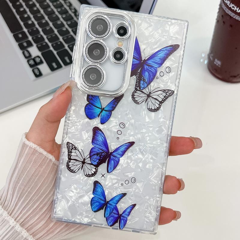 Fashion Butterfly Pattern IMD Clear Case For Samsung S25 S24 FE S23 Ultra A55 A15 A54 A35 Glitter Shockproof Lens Protection Slim Phone Cover