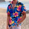 Men's Summer New Loose Print Short Sleeve Shirt Cardigan Beach Shirt
