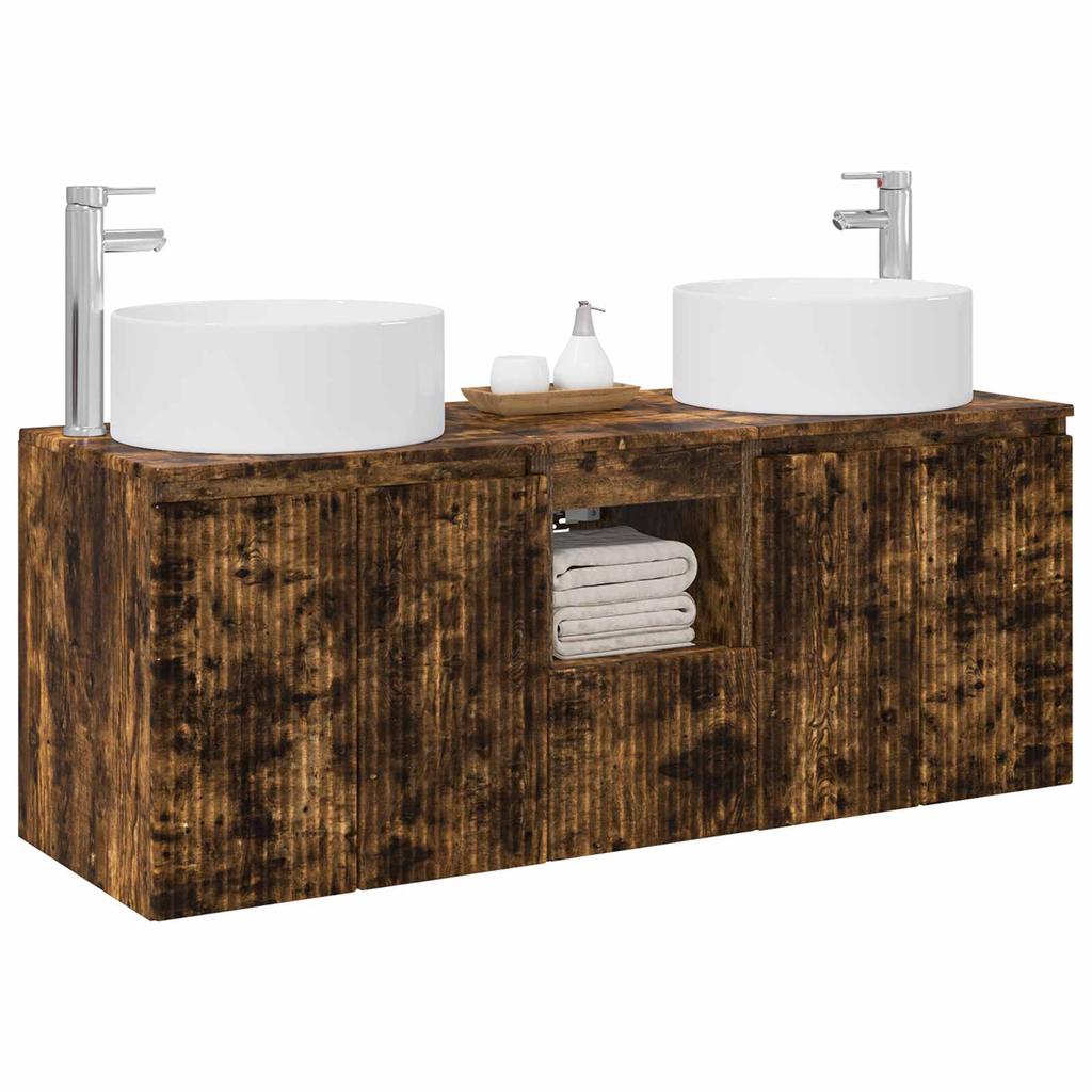 Bathroom Cabinet Set 3 pcs Smoked Oak