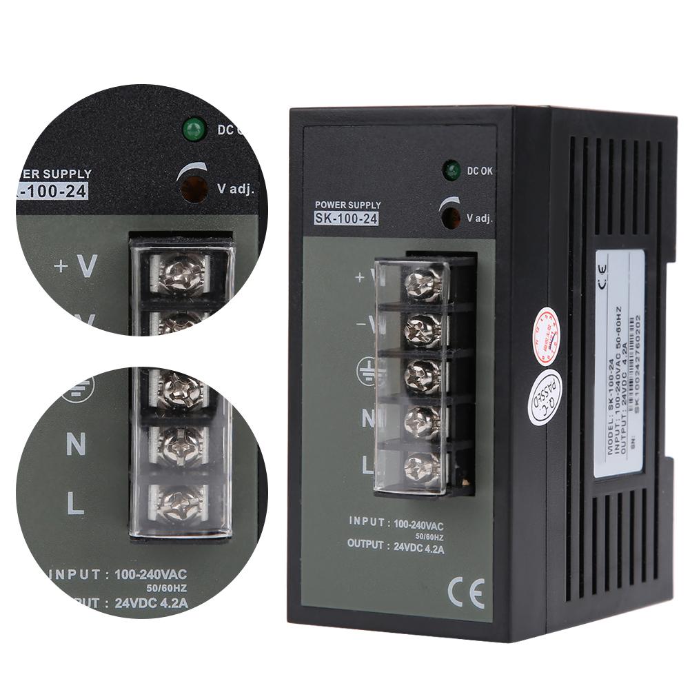Импульсный источник питания для монтажа на DIN-рейку, промышленного класса, регулируемый переключатель SK?100?24 100?240 В переменного тока