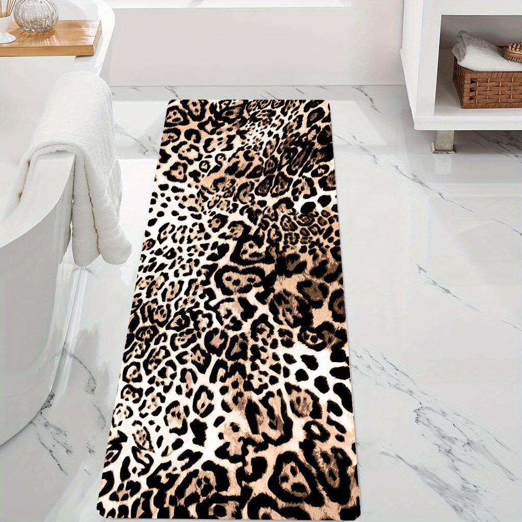 1pc 2D Flat Leopard Print Wild Animal Fashion Flannel Area Rug Non Slip Trendy Decor Carpet For Living Room Bedroom Floor