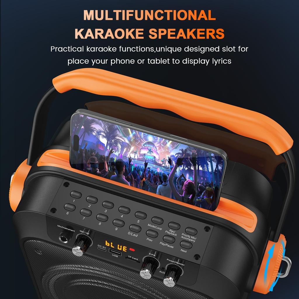 Караоке-машина с 2 микрофонами, портативная Bluetooth-колонка с 6,8-дюймовыми сабвуферами, караоке-машина для взрослых и детей с PA-системой