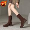 Fashion Elegant Heeled Suede Ladies Mid Calf Shoes Fleece-Lined Footwear Comfortable 2025 New Waterproof Gyaru Women's Half High Boots