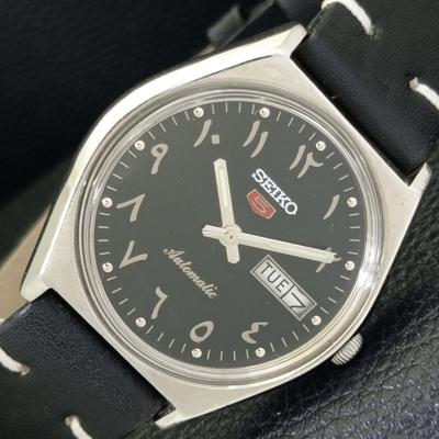 ЯПОНИЯ 6309A ВИНТАЖНЫЕ МУЖСКИЕ АВТОМАТИЧЕСКИЕ ЧАСЫ SEIKO 5 С АРАБСКИМ ЧЕРНЫМ ЦИФЕРБЛАТОМ a701320-5