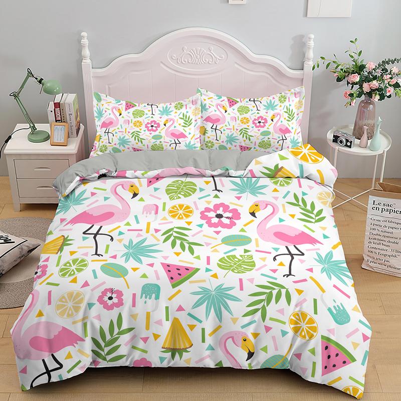 Комплект постельного белья с 3D-принтом фламинго, размер кинг/евро, мультяшный розовый, с животными, пододеяльник с наволочками 2/3 шт., полиэстеровый чехол для одеяла