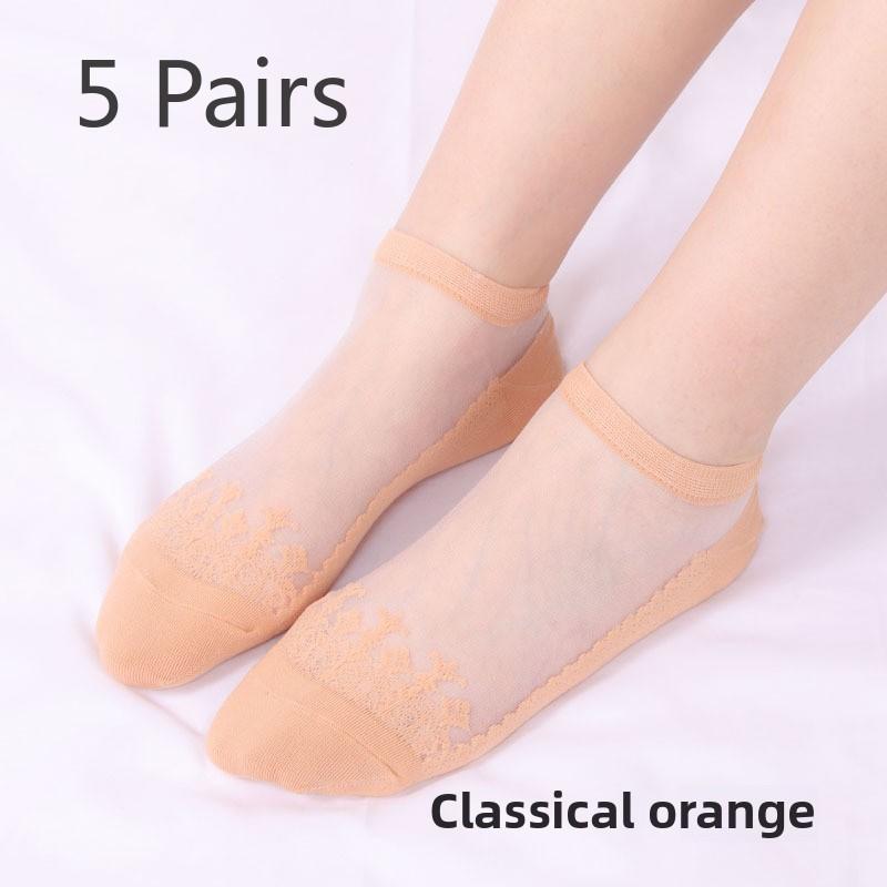 5 пар классных прозрачных хрустальных чулок, короткие носки-трубы, женские летние невидимые носки