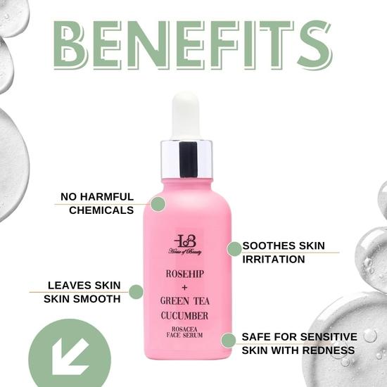 HOUSE OF BEAUTY Сыворотка от розацеи - шиповник, зеленый чай, огурец для лица, чувствительная кожа, покраснения, сухость и растяжение кожи (30мл)