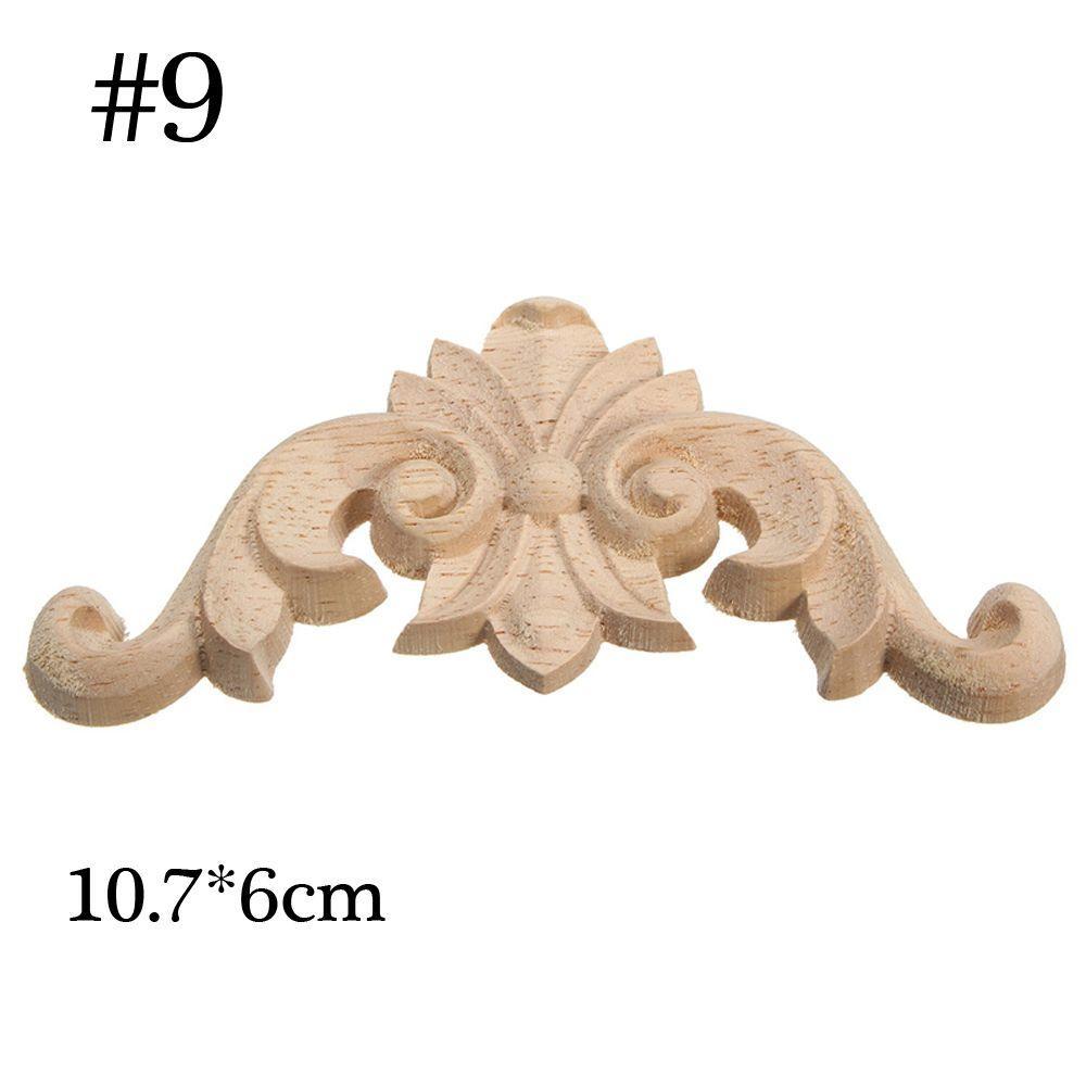 Decorative Corner Floral Wood Carved Decal Wooden Figurines Wall Doors Decoration Appliques Frame