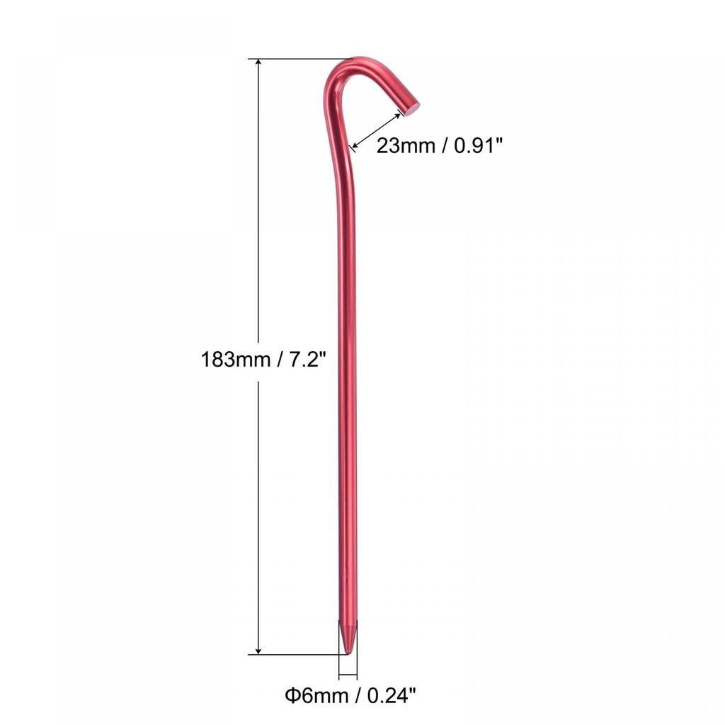 Алюминиевые колышки для палатки uxcell с набором крючков, 10 шт., колышки для земли и сумка для хранения, лента для тента для кемпинга на открытом воздухе, красные, 1 комплект, 18,3 см