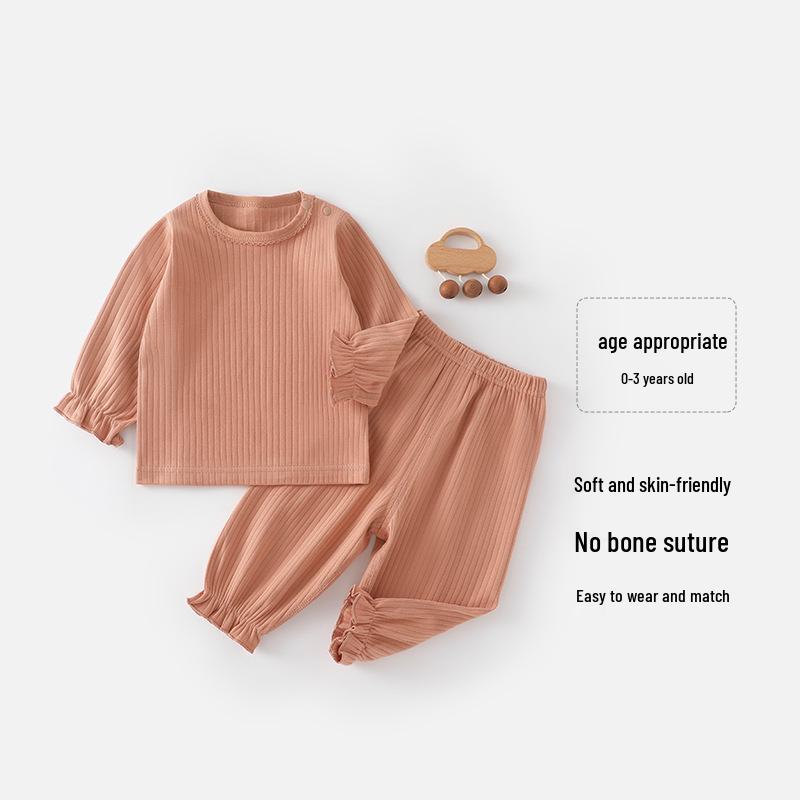 Baby Cotton Knit Lace Home Wear Set - Soft, Skin-Friendly, and Comfortable for Spring and Autumn