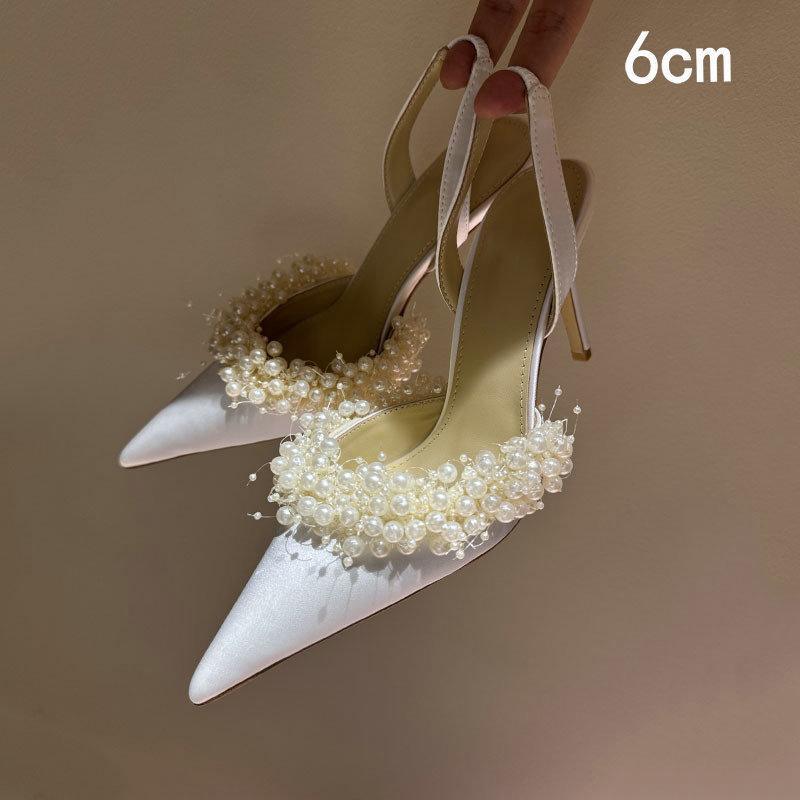 Fashion Pearl Chain Flip-Top Sandals For Women 2025 Summer, New French Elegant Pointed-Toe, Shallow-Mouthed Back-Strap Stilettos