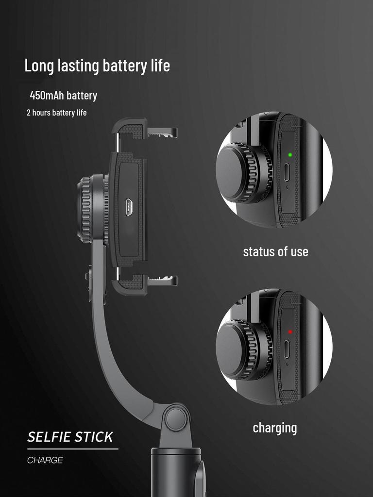 Q08 Bluetooth Selfie Stick: Anti-shake Gimbal, Mini Phone Holder, Desktop Tripod