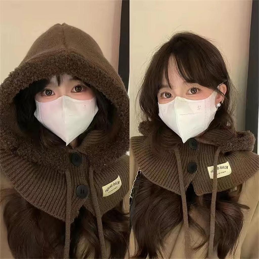 Женская шерстяная вязаная балаклава, шапка, ретро, однотонная, согревающая уши, капюшон, корейская девушка, ветрозащитная, цельная, воротники для шеи, шапочка