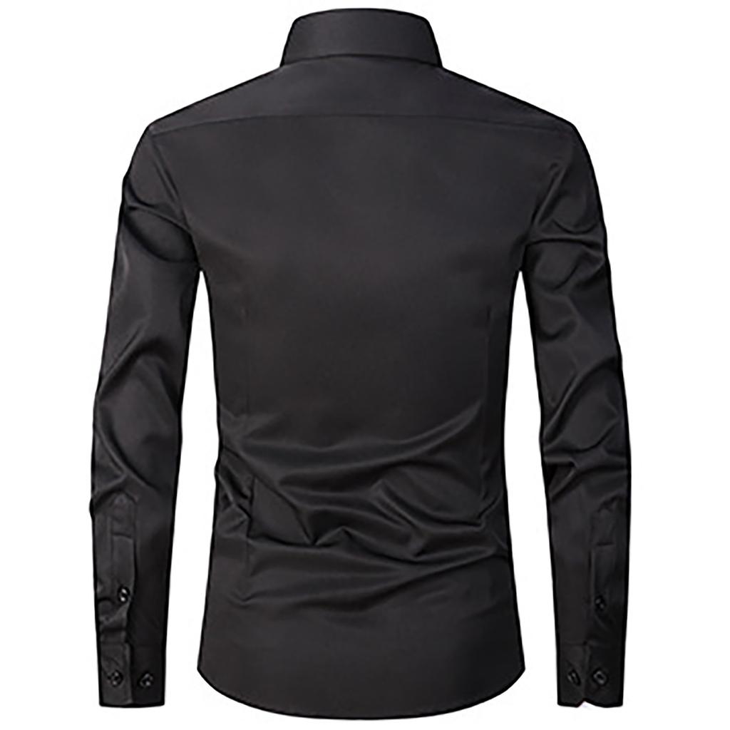 Мужская весенне-осенняя деловая однотонная повседневная рубашка с длинными рукавами с лацканами