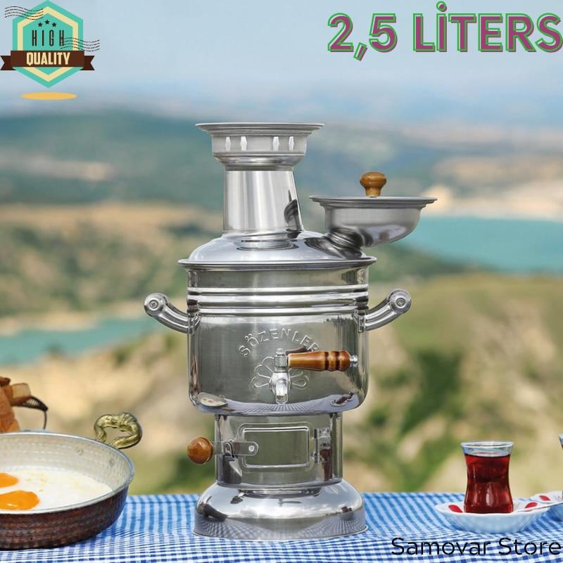 Фарфор из нержавеющей стали Турецкий самовар Подогреватель чая Котел с горячей водой Чайник Самовар Дровяная печь Древесный уголь Самовар Чайная посуда Пикник
