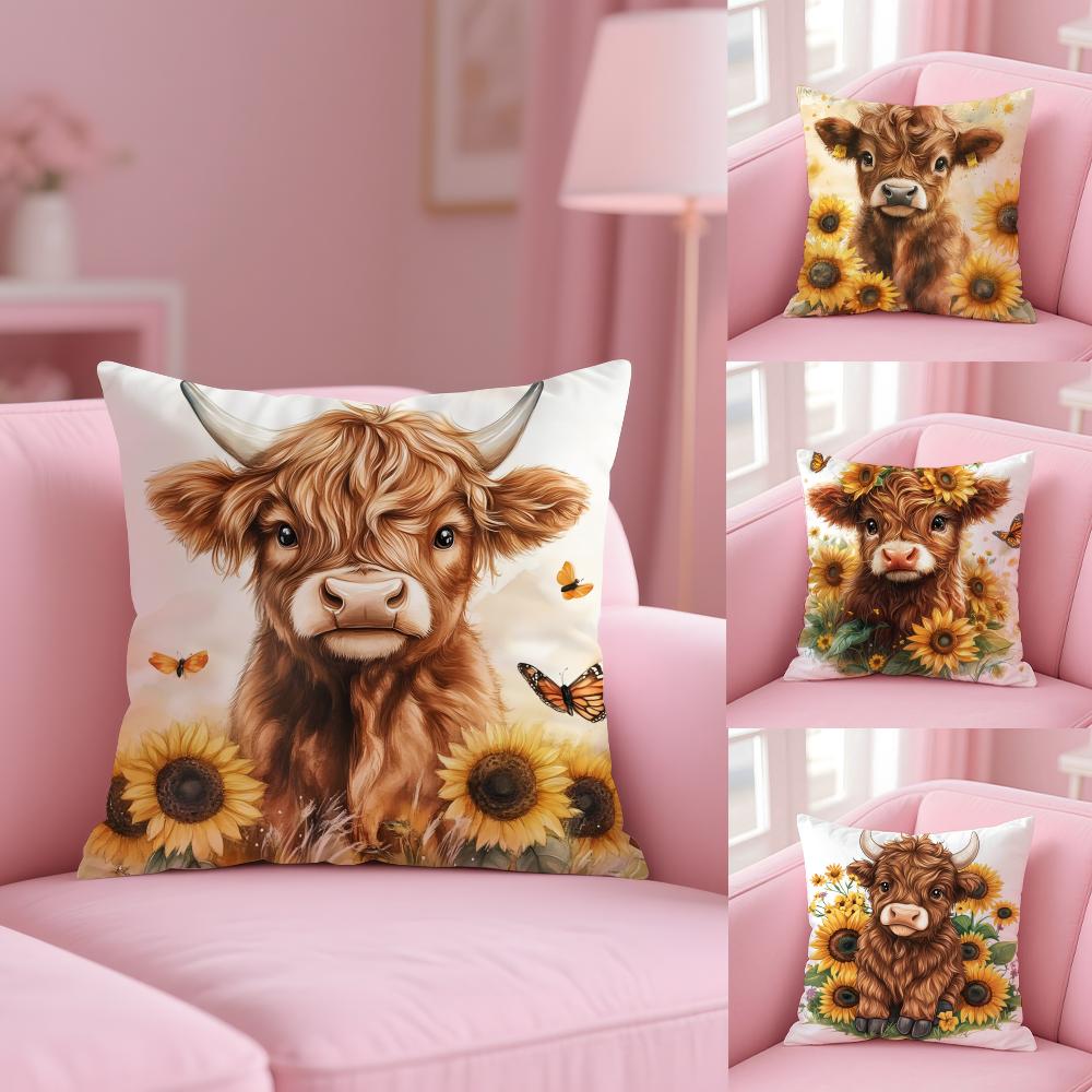 Scottish Highland cattle Cushion Cover Comfort Sofa Bed Silky Elegant Invisible Zipper Decorative Holiday Gifts
