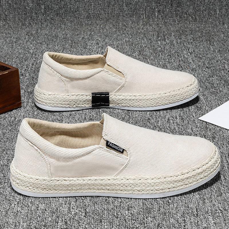 Men's Spring 2024 White Casual Slip-On Canvas Sneakers, Breathable Old Beijing Style