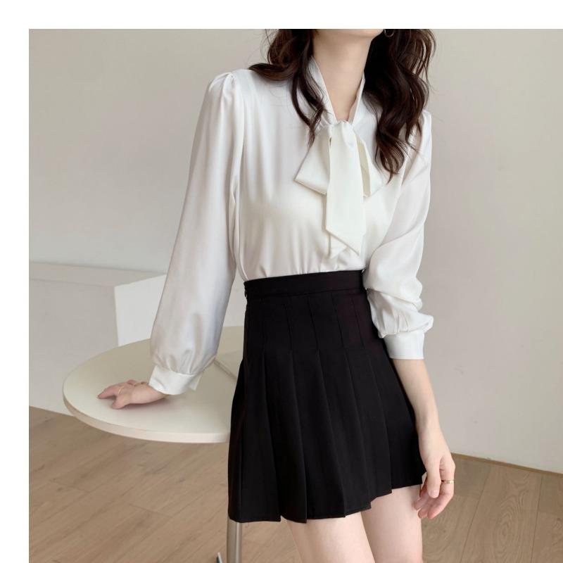 Модная элегантная женская рубашка с длинным рукавом и галстуком-бабочкой, весна-осень, свободная повседневная простая блузка больших размеров для офиса, женская одежда 2024 года, новая однотонная одежда 2585