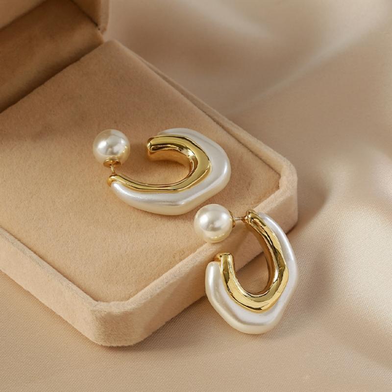 New Pearl C-shaped Exaggerated Women's Dangle Earrings Two In One Unique Design Drop Earrings for Women Trendy Fashion Jewelry