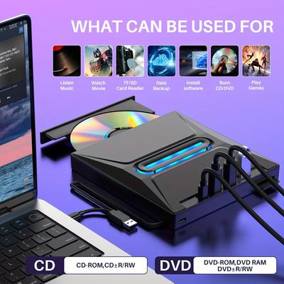 Внешний CD DVD привод с USB 3.0 Портативный CD дисковод Плеер Записывающее устройство Читающее устройство для ноутбука MacBook Настольного ПК Windows 11/10/8/7 Linux Mac OS