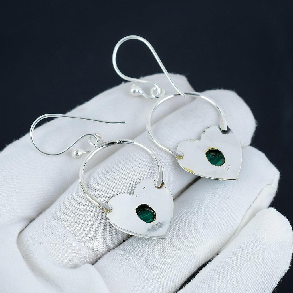 Серьги в форме сердца из натурального малахита, серьги из стерлингового серебра 925 пробы, серьги-подвески из серебра ручной работы в стиле бохо, подарок на Пасху