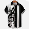 Summer Men's Shirt Hawaii Short Sleeved T-shirt Music Note Print Boys and Girls Beach Travel Top Casual Clothing