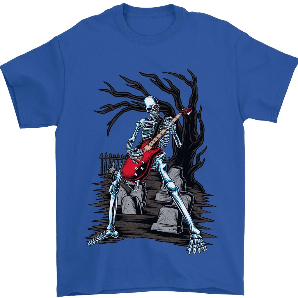Spring and Summer Graveyard Rock Guitar Skull Heavy Metal Mens TShirt 100 Cotton