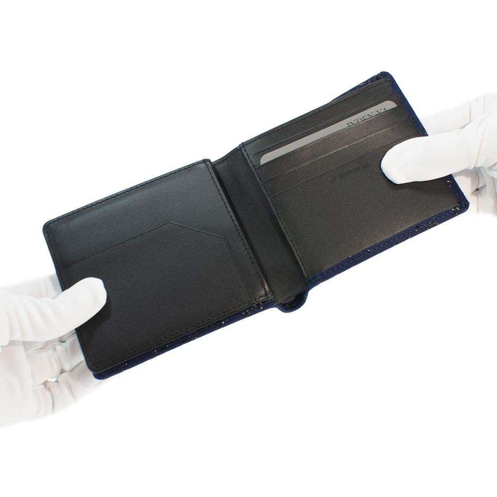 Inden Bill Compartment No Coin Navy Blue X Black Dragonfly Pattern [Indenya] Bi-fold Wallet, F, Purse, Deerskin, Lacquer, 2009-04-008