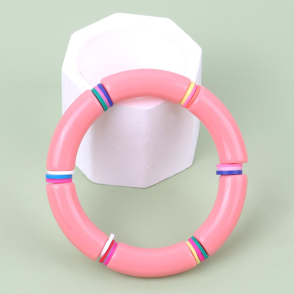 New Resin Bamboo Elbow Beaded Bracelet for Women Vintage Acrylic Curved Tube large Elastic Bangles Bracelets Summer Jewelry Gift