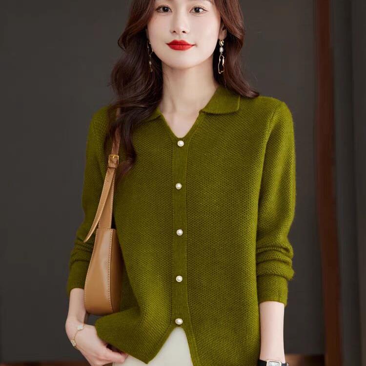 Свитер с лацканами для женщин на осень и зиму, свободный свитер, топ, стиль пуловера, трикотажная базовая рубашка