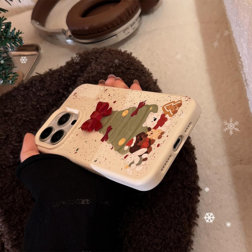 Suitable for three-dimensional bows iphone16iPhone Case17Christmas Tree Cartoon15Anti-Fall14promax Soft