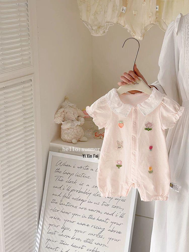 Летний комбинезон с коротким рукавом для новорожденной девочки 2025 - Сладкий и милый наряд