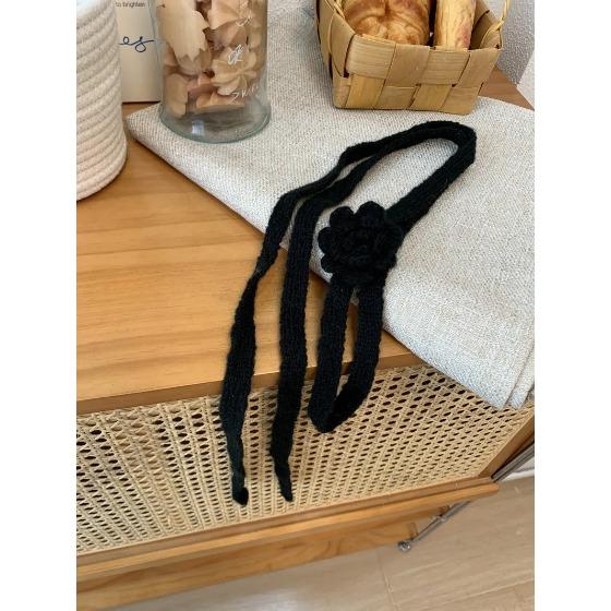 Elegant Autumn And Winter Handmade Flower Decorated Long Scarf Girls Chic Thin Scarves 180*1.5cm