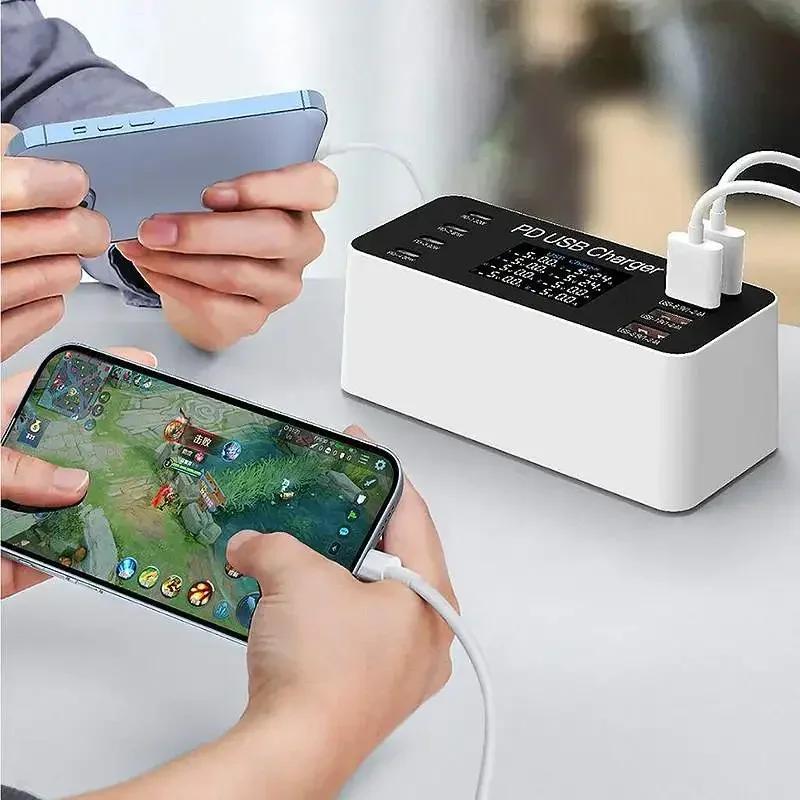 Зарядное устройство WLX-A9 65 Вт с 8 портами USB PD, 4 USB-A+4 USB-C, настольная зарядная станция с быстрой зарядкой, вилка европейского стандарта, вилка американского стандарта, кабель переменного тока длиной 1,2 м