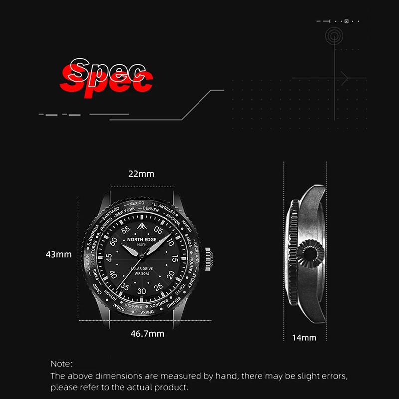 NORTH EDGE 2024 NEW MACH Solar Powered Watch For Men Waterproof 50M Men's Pilot Sports Casua Wristwatches Reloj Hombre Luminous