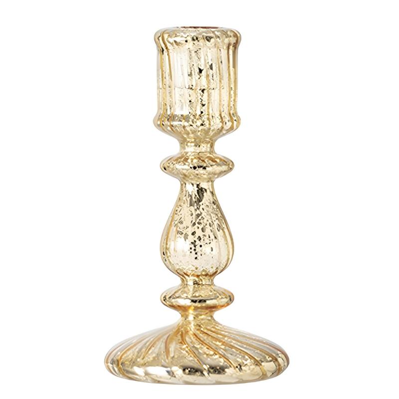 Candle Stick Holders Tapers Candle Holders Ribbed Glass Candlestick Holders with Wide Round Base for Dining Table Shelf Display, Home Accent, and