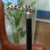 Bird Handle Walking Stick Silver Tone Carved Cane with Black Wooden Shaft Handmade Walking Cane Gift for Men, Collectors