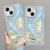 Applicable To Apple 15 Mobile Phone Case Iphone14 Blue Butterfly Stand 13pm Feather Yarn Laser IMD12 Soft Edge X