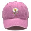 White Daisy Print Adjustable Sun Hat, Flower Sports Hat Cotton Inelastic Sun Protective Cozy Snapback Baseball Cap