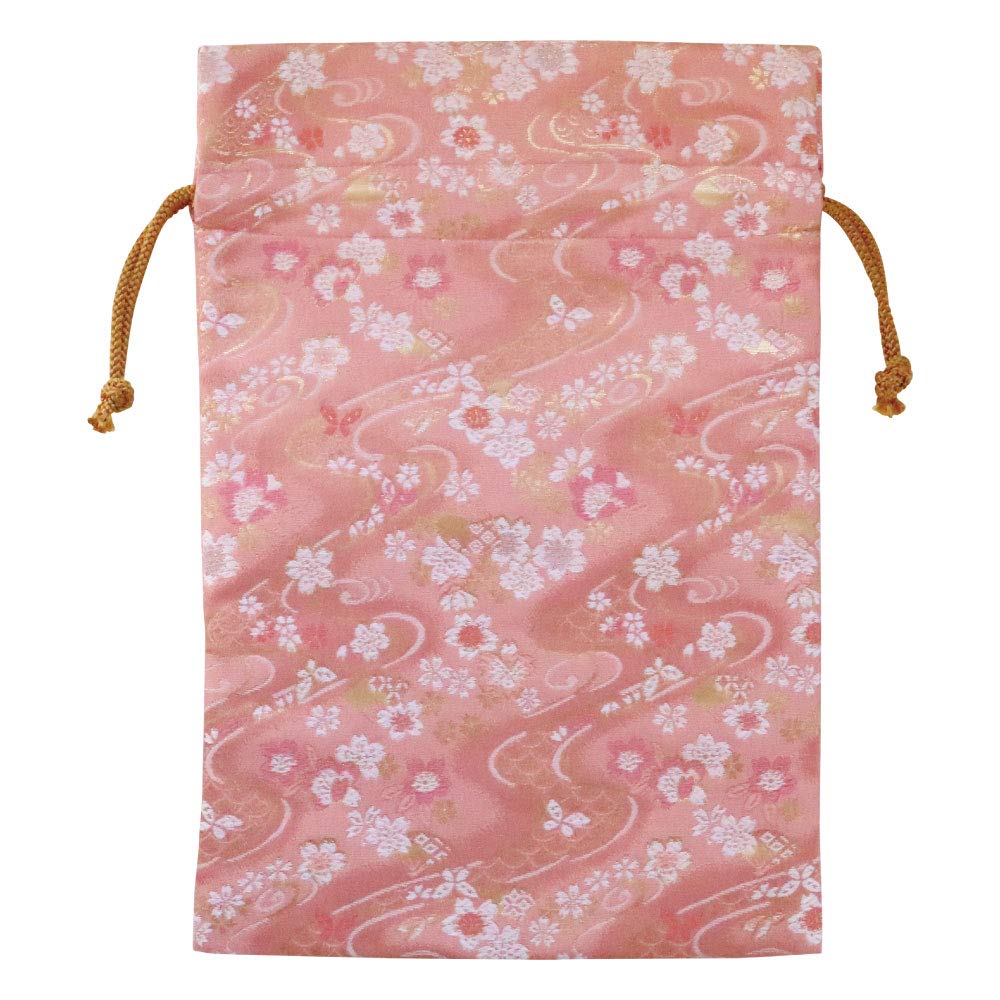 Мешочек с кулиской из золотой парчи Нисидзин-ори (Маленькие цветы, текущие водой (Бледно-розовый))