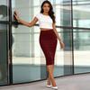 Midi Skirt Design High Waist Hip Wrapped Solid Color Back Slit Skirt Slimming Office Party Wear