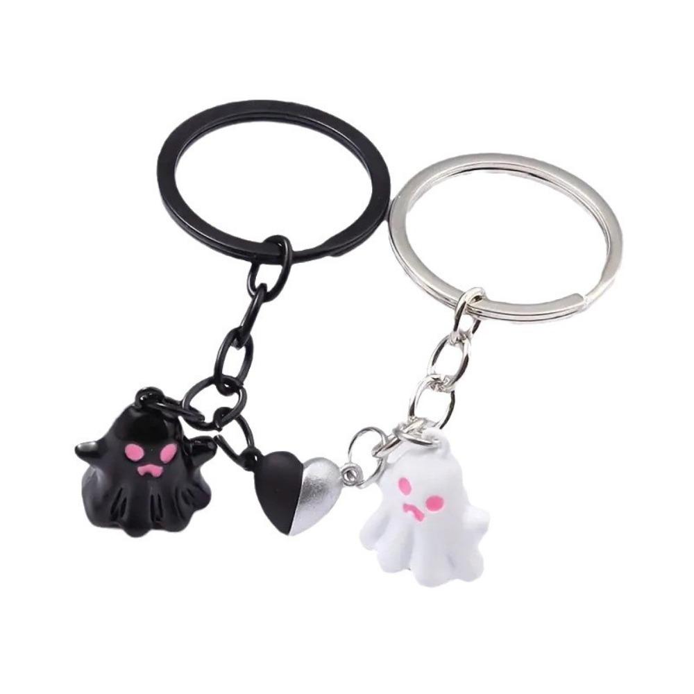 1Pair Couple Halloween Ghost Keychain Bag Hanging Key Rings Minority Magnetic Ghost Pendant  Gift