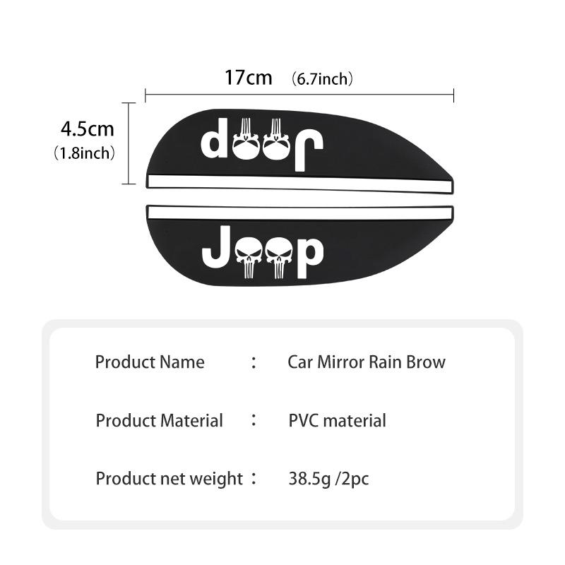 2PCS Car Logo Rearview PVC Mirror Rain Eyebrow Auto Mirror Accessories For Jeep Cherokee Wrangler JK Gladiator Compass Renegade ALN1